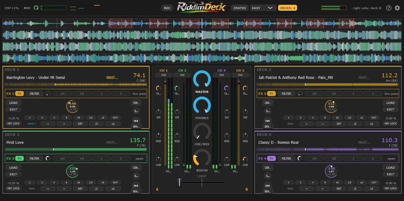 The EASY layout with four decks and a four-channel mixer